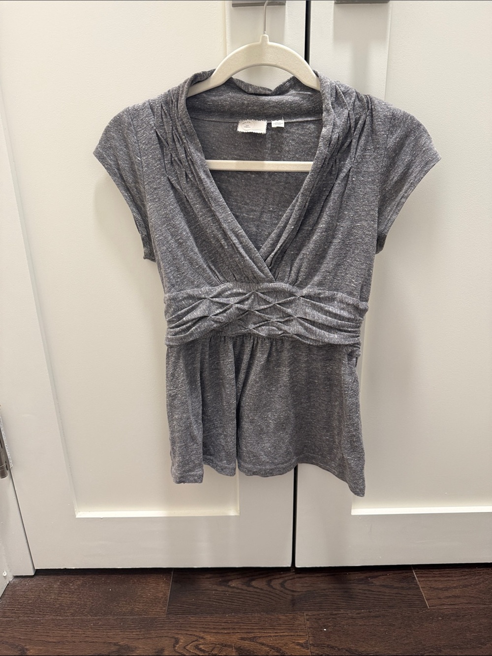 Anthropologie Cap-Sleeve Heather Gray V-Neck Knit Top